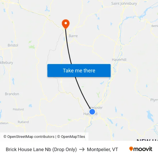 Brick House Lane Nb (Drop Only) to Montpelier, VT map