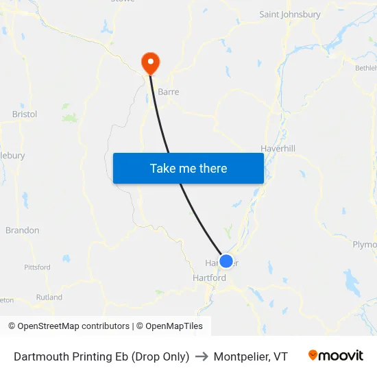 Dartmouth Printing Eb (Drop Only) to Montpelier, VT map