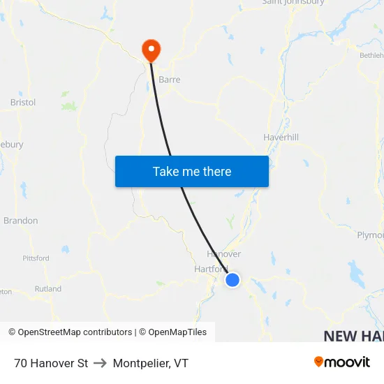 70 Hanover St to Montpelier, VT map