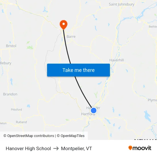 Hanover High School to Montpelier, VT map