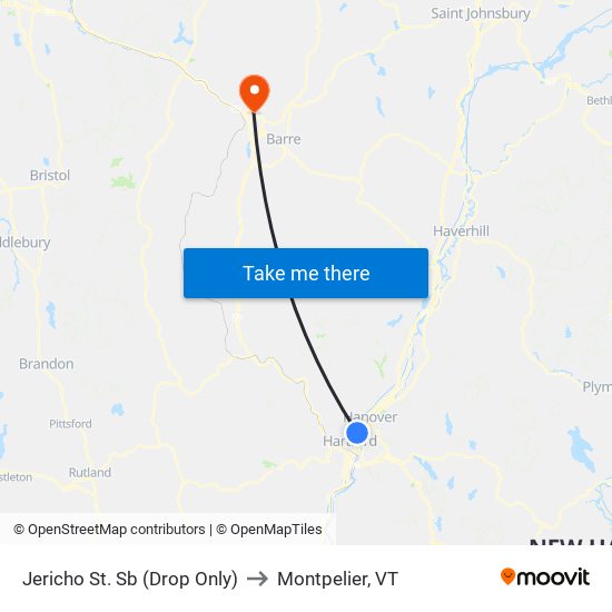 Jericho St. Sb (Drop Only) to Montpelier, VT map