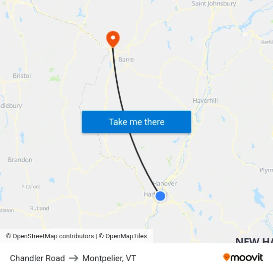Chandler Road to Montpelier, VT map
