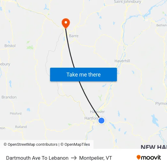 Dartmouth Ave To Lebanon to Montpelier, VT map