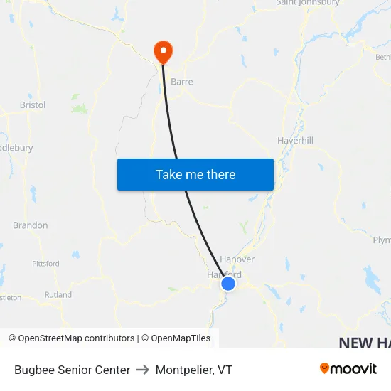 Bugbee Senior Center to Montpelier, VT map