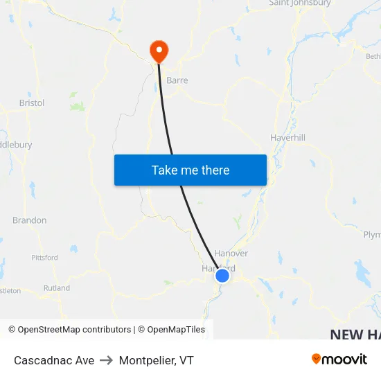 Cascadnac Ave to Montpelier, VT map