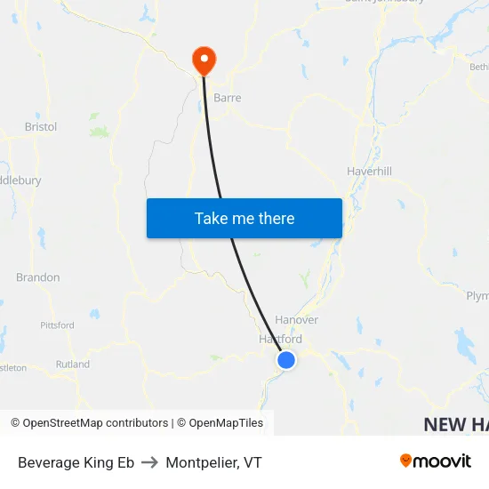 Beverage King Eb to Montpelier, VT map