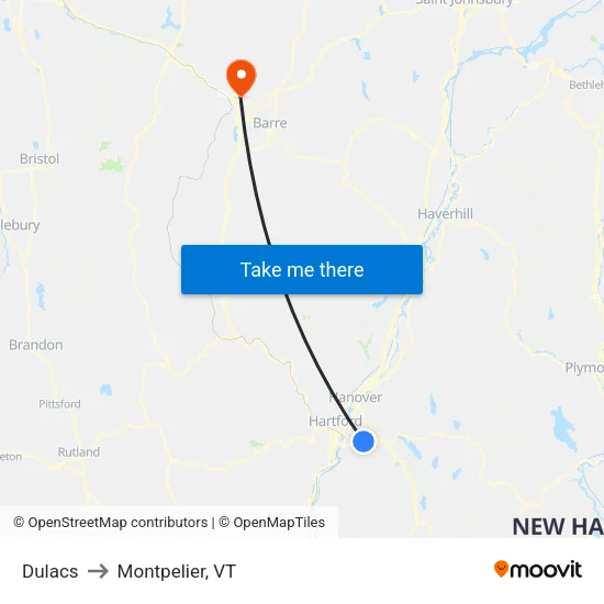 Dulacs to Montpelier, VT map