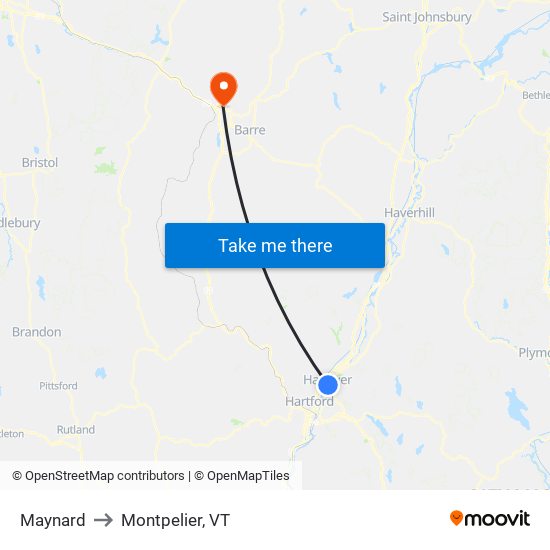 Maynard to Montpelier, VT map