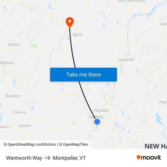 Wentworth Way to Montpelier, VT map