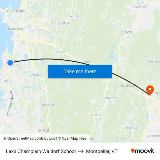 Lake Champlain Waldorf School to Montpelier, VT map