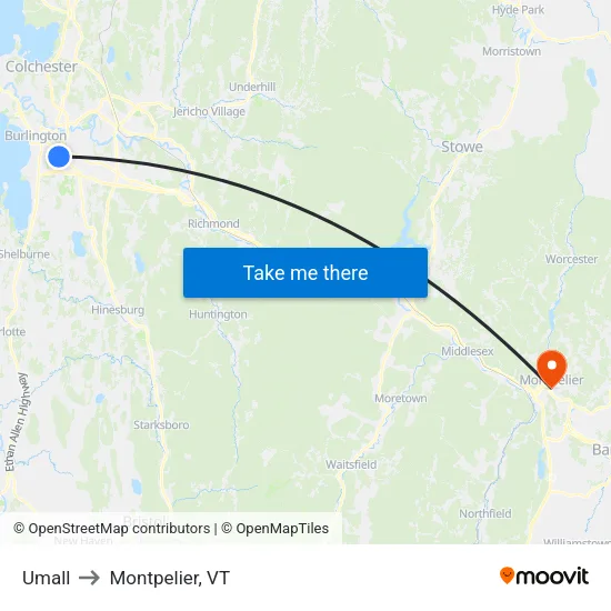 Umall to Montpelier, VT map