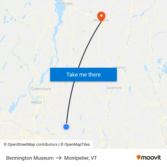 Bennington Museum to Montpelier, VT map