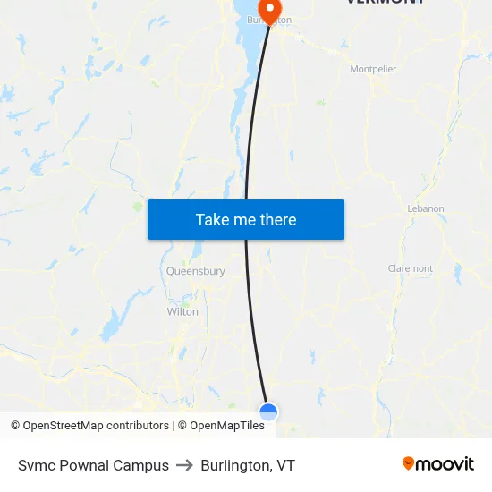 Svmc Pownal Campus to Burlington, VT map