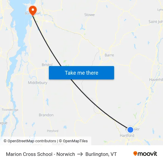 Marion Cross School - Norwich to Burlington, VT map
