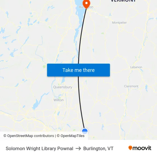Solomon Wright Library Pownal to Burlington, VT map
