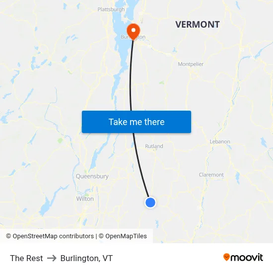 The Rest to Burlington, VT map