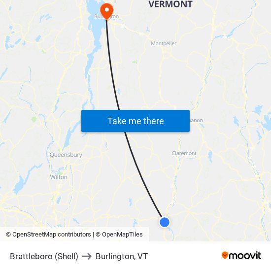 Brattleboro (Shell) to Burlington, VT map