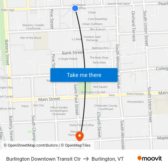 Burlington Downtown Transit Ctr to Burlington, VT map
