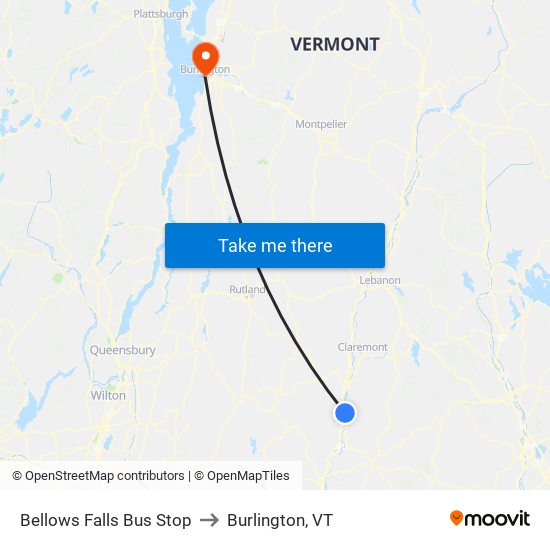 Bellows Falls Bus Stop to Burlington, VT map