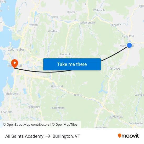 All Saints Academy to Burlington, VT map