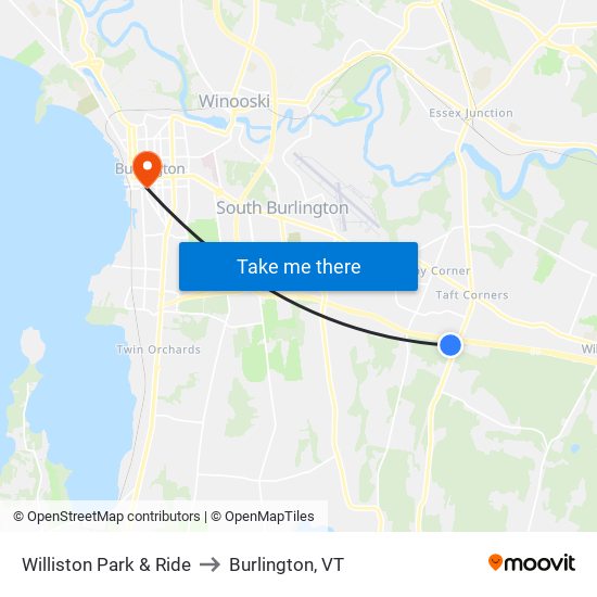 Williston Park & Ride to Burlington, VT map