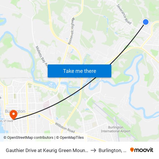 Gauthier Drive at Keurig Green Mountain to Burlington, VT map
