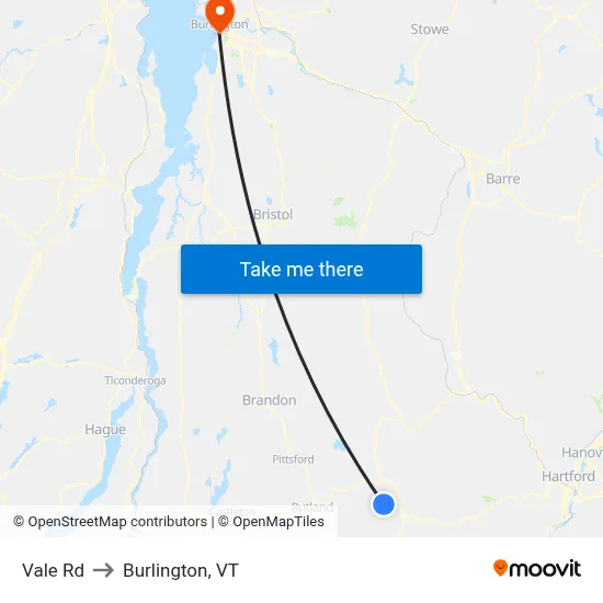 Vale Rd to Burlington, VT map