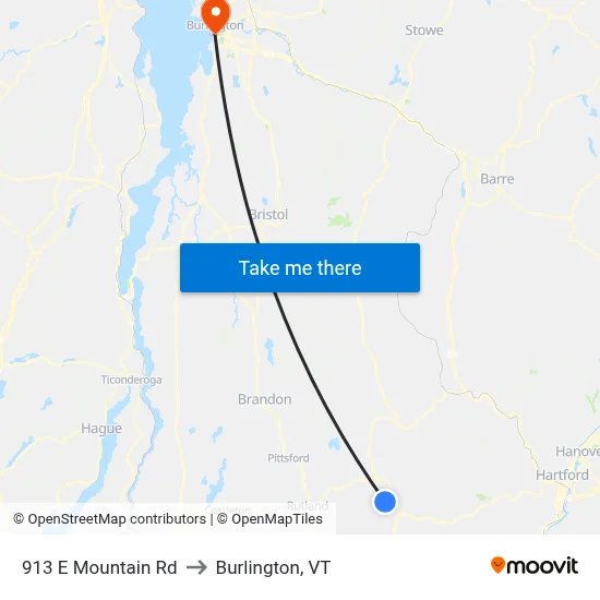 913 E Mountain Rd to Burlington, VT map