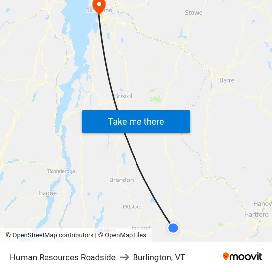 Human Resources Roadside to Burlington, VT map