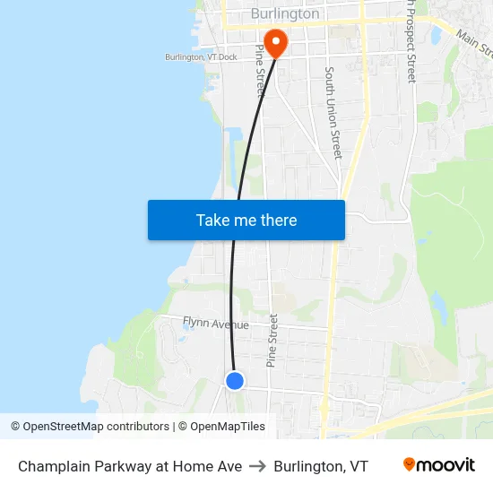 Champlain Parkway at Home Ave to Burlington, VT map