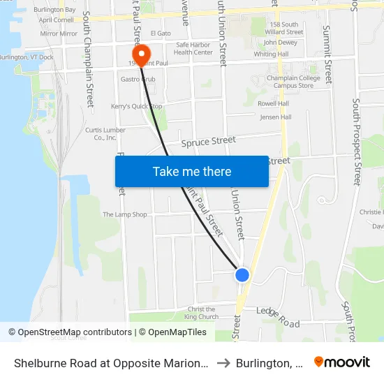 Shelburne Road at Opposite Marion St to Burlington, VT map