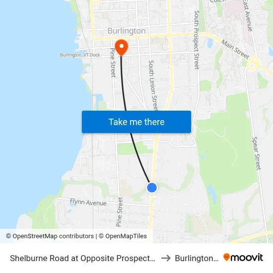 Shelburne Road at Opposite Prospect Parkway to Burlington, VT map
