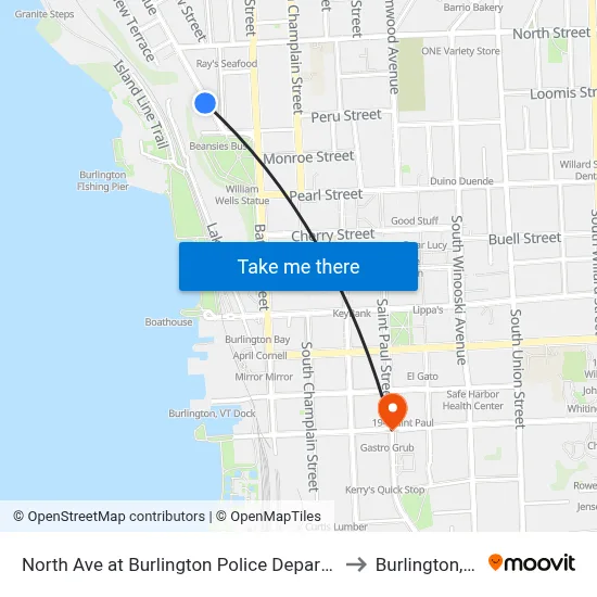 North Ave at Burlington Police Department to Burlington, VT map