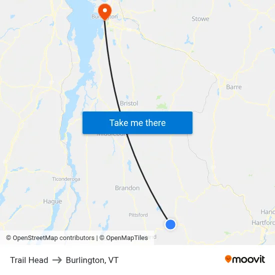 Trail Head to Burlington, VT map