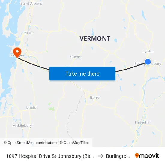 1097 Hospital Drive St Johnsbury (Baart Office) to Burlington, VT map