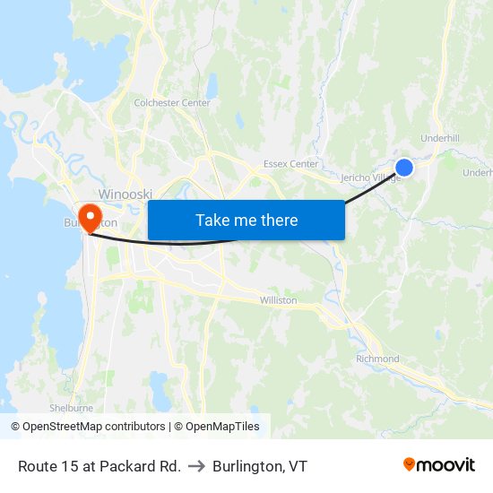 Route 15 at Packard Rd. to Burlington, VT map