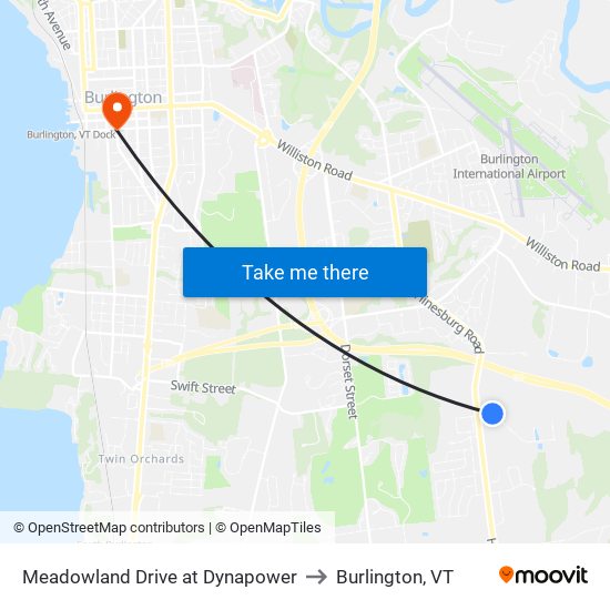 Meadowland Drive at Dynapower to Burlington, VT map