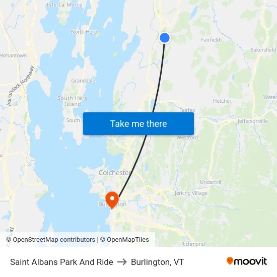 Saint Albans Park And Ride to Burlington, VT map