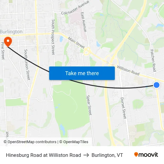 Hinesburg Road at Williston Road to Burlington, VT map