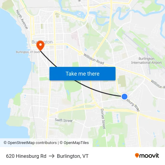 620 Hinesburg Rd to Burlington, VT map