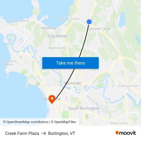 Creek Farm Plaza to Burlington, VT map