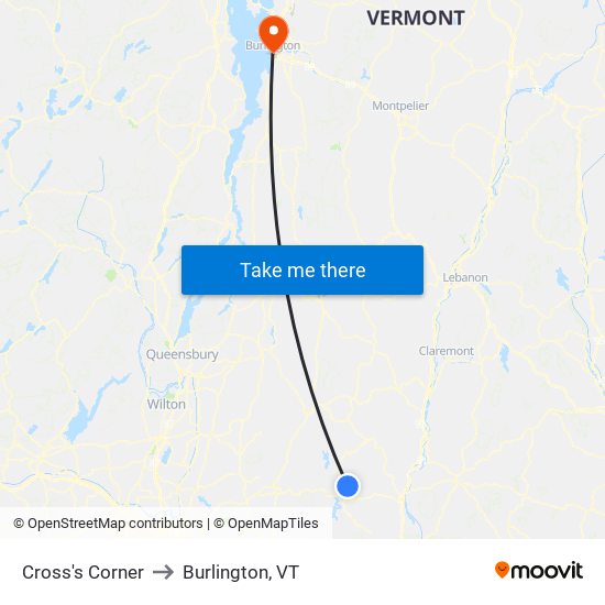 Cross's Corner to Burlington, VT map