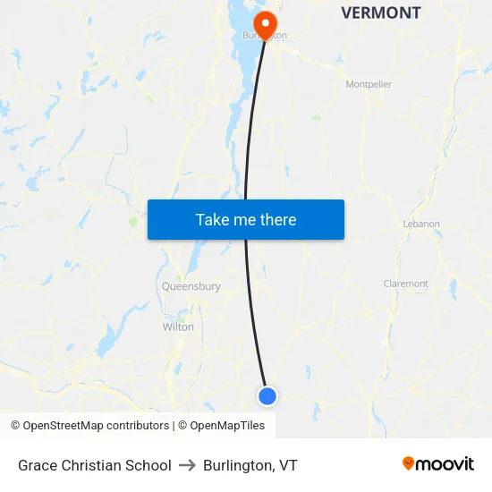 Grace Christian School to Burlington, VT map