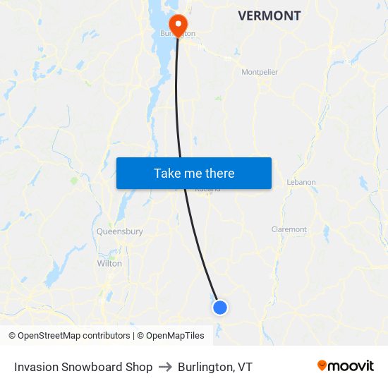 Invasion Snowboard Shop to Burlington, VT map