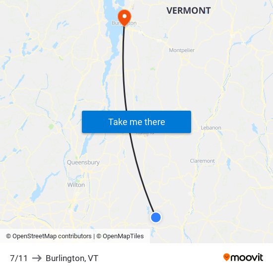 7/11 to Burlington, VT map