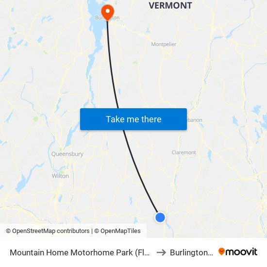 Mountain Home Motorhome Park (Flag Stop) to Burlington, VT map