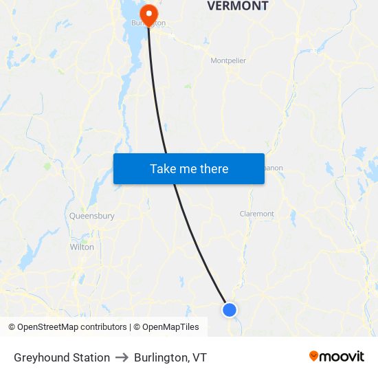 Greyhound Station to Burlington, VT map