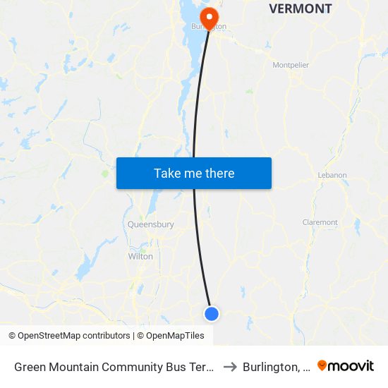 Green Mountain Community Bus Terminal to Burlington, VT map