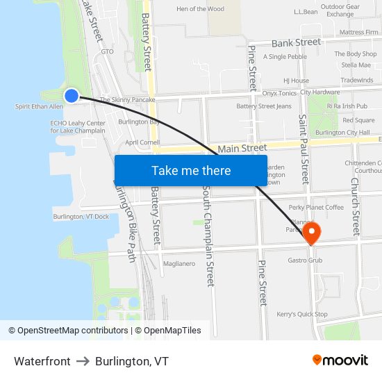 Waterfront to Burlington, VT map