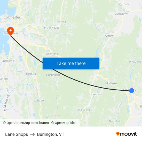Lane Shops to Burlington, VT map